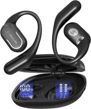 Open Ear Headphones Wireless Bluetooth 60H Playtime, IPX7 Waterproof Open Ear Earbud with Ear Hooks, Running Headphones Bluetooth 5.4 Ear Buds with Mic, Sport Headset for Cycling, and Workouts, Black