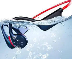 Swimming Waterproof Bone Conduction Headphones Bluetooth 5.3 lPX8 Underwater Waterproof Headphones for Swimming with 32GB MP3 Player Built in Earbuds for Sport Running Cycling Gym (Redblack)