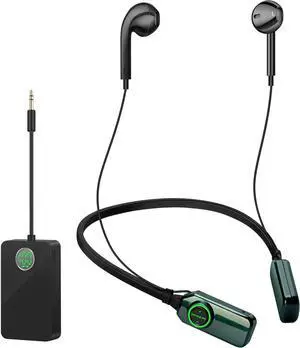 Wireless TV Headphones, 2 Modes Bluetooth & 2.4G Neckband Earbuds with Transmitter, USB & RCA Adapters, 100FT Range, No Audio Delay, 30H Battery Life, Plug & Play