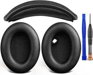 SOULWIT Ear Pads Cushions + Headband, Replacement Kit for Sony WH-1000XM4 (WH1000XM4) Over-Ear Headphones, Replacement Headstrap Pad & Earpads Repair Part - Black