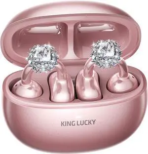 Kinglucky Jewelry-Inspired Clip-On Earbuds with Diamond Earrings, Comfortable Fit & 40H Playtime Open Ear Bluetooth 5.4 Wireless Headphones for Women, Small Ears, Sports & Workouts (Rose Gold)