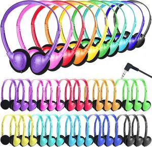 Kids Headphones Bulk 25 Pack for School Students Children Toddler Boys Girls Teen Adult Wholesale Wired Adjustable On Ear Headphones for Classroom 3.5mm Jack Multi Colors