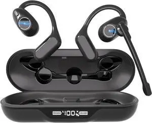 Bluetooth 5.4 Headset w/Detachable Microphone, Open Ear Headphones w/DSP Noise Canceling Mic & Mute for Call, Multipoint Wireless Earbuds w/Charging Case for Office Home Work Driving Travel