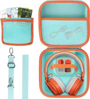 Storage Case Compatible with Yoto Mini Kids Audio Music Player & Yoto Headphones Children Speaker Plays Audiobook Cards Radio (Teal + Orange Case)