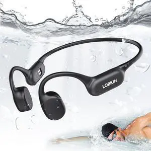 LOBKIN Bone Conduction Headphones,Wireless Bluetooth Swimming Headphones,Open Ear Earphones with Microphone IPX8 Waterproof Bluetooth 5.4,32G Memory 8H Playtimes for Hiking,Running,Swimming,Cycling