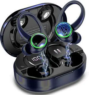 Wireless Earbuds, Bluetooth 5.4 Headphones Sports, 50H Playback Over-Ear buds with ENC Noise Cancelling Mic, Deep Bass Fitness Earphones with Earhooks, IP7 Waterproof Headset for Running Workout Gym