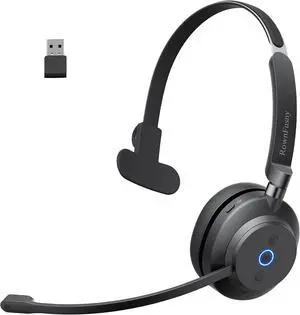 Wireless Headset with Mic, Bluetooth 5.3 Mono Computer Headphones for Work, Bluetooth Headsets with USB Dongle & Noise Reduction Microphone for PC, Phone, Laptop, Office, Home