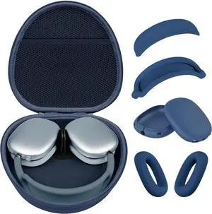 Hard Case for AirPods Max Supports Sleep Mode, Travel Carrying Headphone Case with AirPods Max Silicone Earpad Case/Ear Cups/Headband Cover, AirPod Max Protective Portable Storage Bag (Blue)