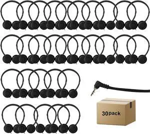 30 Pack Bulk Headphones for Kids Students School Classroom Adjustable with 3.5 mm Jack for Library Children Adults(005 Black Headphones)