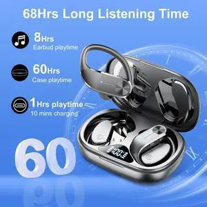 Ear buds Wireless Bluetooth Earbuds Sport 2025 NEW Bluetooth 5.3 Headphones 68H Playtime with LED Display Powerful Bass Over Ear Earphones with Earhooks IP8 Waterproof for Workout/Running