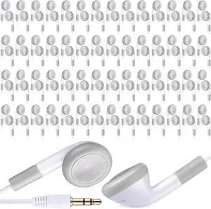 Konohan 150 Packs Earbuds Bulk Earphones with 3.5 mm Headphones Wired Ear Earbud Wired Earphone for Adult Teacher Office Home Computer Travel Library Individually Packed(White)