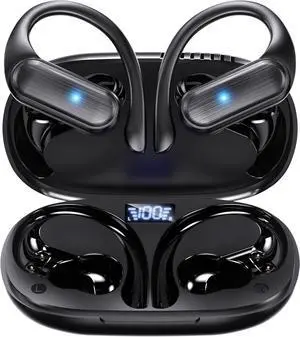 Wireless Earbuds Bluetooth Headphones 80hrs Play Back Sport Earphones with LED Display Over-Ear Buds with Earhooks Built-in Mic IPX7 Waterproof Headset for Workout Grey-Black