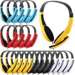 20 Pack Classroom Headphones with Microphone Bulk 3.5mm Adjustable Jack On Ear Bulk Headphones for Classroom Students Computer Laptop Office Home(Multicolor)