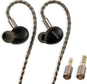 HiFiGo IEM Earbuds, KEFINE Quatio 2DD+2BA In Ear Monitor with 10mm DLC Diaphragm, 3 Tuning Nozzles, Aviation Aluminum Shell & Silver-Plated OCC Cable HIFI Wired Earbuds for Musician Audiophile (Black)