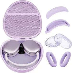 Hard Case for AirPods Max Supports Sleep Mode,Travel Carrying Headphone Case with AirPods Max Clear Ear Cups Cover/Silicone Earpad Case/Headband Cover,AirPod Max Protective Portable Storage Bag,Purple