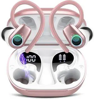 Wireless Earbuds, in Ear Buds Wireless Earbuds Bluetooth, Bluetooth 5.3 Headphones Sport, Deep Bass Stereo Noise Cancelling Headphones, 50H Playtime LED Display, IP7 Waterproof Earphones, Rose Pink