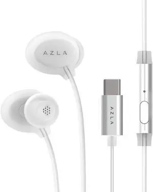 AZLA ASE-600 ASMR Wired Earbuds with Microphone  Soft Silicone Earphones for School, Comfortable in-Ear Headphones, USB-C Wired Earbuds for Long Listening - Apple iPhone 16 Headphones (Silver)