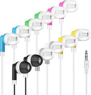Bulk Kids Earbuds for Classroom 100 Pack Student Wired in Ear Earbuds for School Librariy 3.5mm Multi Colored Wholesale Earphones for Chromebook Laptop PC (6 Colors)