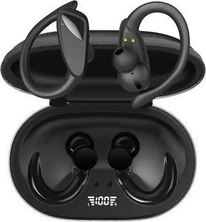 Wireless Earbuds Bluetooth Headphones, 23Hrs Playback Sport Earphones with LED Display Over-Ear Buds with Earhooks, Sweatproof Running Ear Buds with Earhooks Workout Earphones (Black)