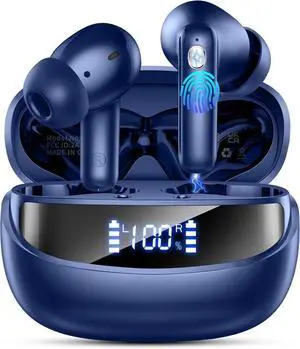Wireless Earbuds, Bluetooth 5.4 Headphones with 4 ENC Noise Cancelling Mic, 45Hrs Playtime Bluetooth Earphones HiFi Stereo Deep Bass, in Ear Earbuds IP7 Waterproof, Wireless Headphones Deep Blue
