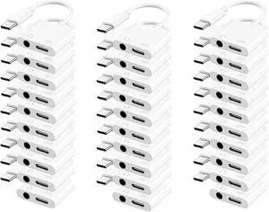 USB C to 3.5mm Headphone and Charger Adapter, Type C to Aux Jack Dongle Cable Cord with PD Fast Charging for iPhone 15/16 Pro/Max/Plus, iPad, Samsung Galaxy S22/S23/S24 Ultra, Note 20 (30-Pack)