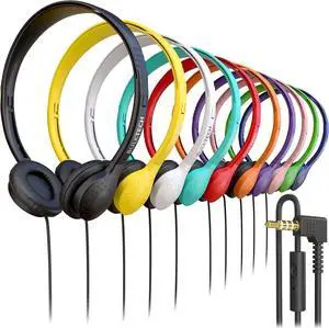 20 Pack Bulk Wired On-Ear Leather Headphones with Microphone and 3.5mm Connector, Multi
