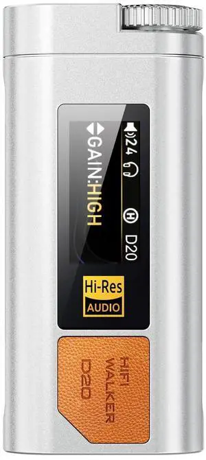 D20 DAC512 Portable Headphone Amp/DAC  USB Hi-Res Audio Dongle with 4.4mm Balanced & 3.5mm Output, ES9038Q2M + CT7601PR, Support PCM 768kHz/DSD512, CNC Aluminum, OLED Display