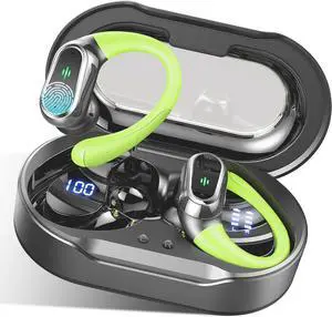 Wireless Earbuds, Bluetooth 5.4 Headphones Sport, Bluetooth Earbuds with ENC Noise Canceling Mic, 50H Stereo Wireless Headphones IP7 Waterproof with Earhooks, Dual LED Display for Running, Dark Green