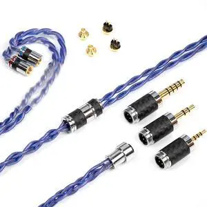 IEM Cable, Copper Silver Plated Earphone Upgraded Cords with 2+1 Plugs, 2.5mm,3.5mm,4.4mm Replaceable Plug, OCC 25AWG 1.25m In-Ear Monitor Cable for 7hz Zero Lite Cadenza Hype4 KZ (0.78mm 2Pin & MMCX)