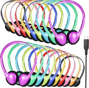 USB C Headphones Bulk 20 Pack for Classroom School Kids,USB Type C Headphones Class Set Compatible with Pad Smartphones Mixed Colors