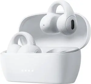 TONEMAC Q7 Wireless Open-Ear Headphones Bluetooth 5.3 Earbuds, Ultra Lightweight for Comfortable Clip On, DT 6.0 Technology for Personal Deep Bass, 34H Playtime Earphones, USB-C Quick Charge -White