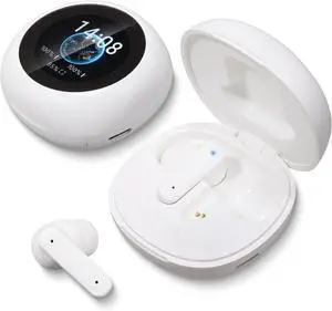Wireless Earbuds, ANC Noise Cancelling Earbuds with Screen, in Ear Headphones Bluetooth 5.4 with Mic, Multi Functional Wireless Eearphones for iOS Android, Workout Sleep Sport(White)