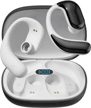 OOYY Wireless Sports Earphones with LED Power Display, Secure fit Sports Ear Hook Design, Wireless Earphones with Microphone - Suitable for Running, Fitness, PC, Tablet and Mobile Phone