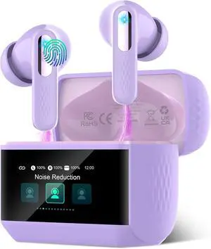 Wireless Earbuds, Bluetooth 5.4 Headphones with Multifunction Touch Screen, 48H Deep Bass Stereo Ear Buds, ANC/ENC Noise Cancelling, Transparency Mode, IPX7 Bluetooth Earbuds, Purple