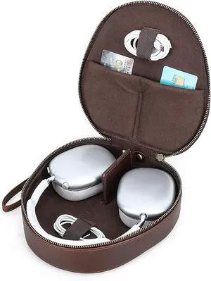 Carrying Case for Apple Airpods Max - Genuine Leather Protective Carrying Case for Airpods Max, Portable Travel Storage Bag with Wrist Strap | Anti-scrathes&Shockproof,Brown