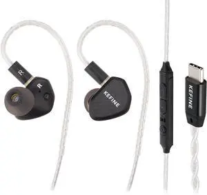 Kefine Klean Wired Earbuds USB C Headphones 10mm DLC Diaphragm Dynamic Driver Type C Headphone Wired Gaming Earbud with 2 Replaceable Nozzles 2 Different Sound, High-Purity Silver-Plated Copper Cable