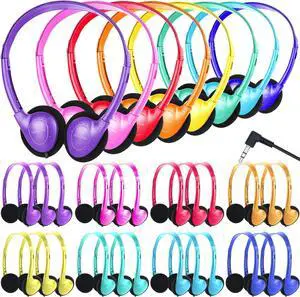 Classroom Headphones Bulk 32 Pack for Kids School Class Set Headphones for Students Teens Toddler Childern Adults 3.5mm Jack Multi Color