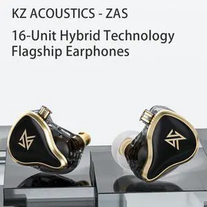 KZ ZAS Earphones 16 Unit Hybrid Technology Drive Wired Headphones kz IEM in-Ear Monitor Headset HiFi in Ear Headphones High Sound Quality with Silver Plated Cable (Without Mic, Black)