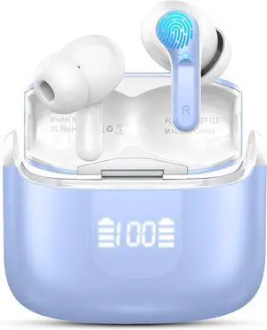Wireless Earbuds, Bluetooth 5.4 Headphones 2025 NEW Ear Buds 40H Bass Stereo in-Ear Earphones ENC Noise Cancelling Earbuds with 4 HD Mic, USB-C LED Display IP7 Waterproof Sport Headset for Android iOS