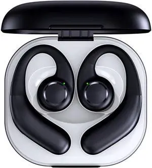 Open Ear Headphones Wireless Bluetooth 5.3 Air-Conduction On Ear Buds IPX5 Waterproof Earbuds for Sports,Mics Clear Call,Lightweight Design,Ergonomic Ear Hooks for Sports/Workout/Running,Black