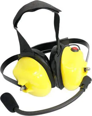 PROMAXPOWER [Yellow] Dual-Muff Noise Reduction Heavy-Duty Headset with Noise-Cancelling Boom Mic and PTT Button for Two-Way Radios (5-Pin Mini XLR Connection)