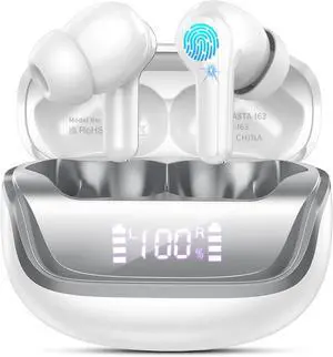 Wireless Earbuds, Bluetooth 5.4 Headphones with 4 ENC Noise Cancelling Mic, 45Hrs Playtime Bluetooth Earphones HiFi Stereo Deep Bass, in Ear Earbuds IP7 Waterproof, Wireless Headphones Silver White