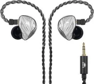 OKCSC Studio Earbuds,HIFI In-Ear Headphone,Gray-White Cosmic Design,10mm PET Titanium Diaphragm,Tesla Technology/Balanced Ambience/Wide 10-28KHz Frequency,Noise-Isolating for Music/Movies Silver-White