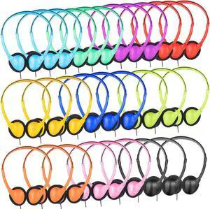 100 Pack Bulk Classroom Headphones for Students Kids School Wholesale Headphones Class Set with 3.5mm Jack for Chromebook Laptop PC Computer (10 Mixed Colors)