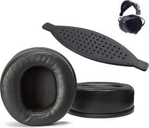 AHG Premium Sheepskin Ear Pads and Cowhide Headband Strap Compatible with Audeze LCD Headsets (Black) | FlexiSoft Foam
