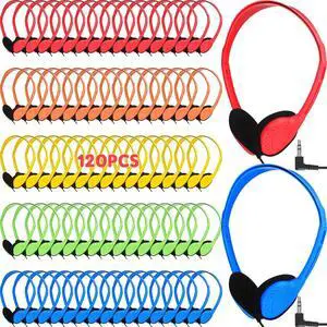 120 Pcs Kids Classroom Headphones Bulk Class Set Wired Headphones Adjustable School on Ear Earphones Back to School Bulk for Students Teens Children Teacher Supplies(Light Color)