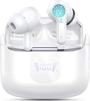 Wireless Earbuds, Bluetooth 5.3 Headphones 2025 NEW Ear Buds 40H Bass Stereo in-Ear Earphones ENC Noise Cancelling Earbuds with 4 HD Mic, USB-C LED Display IP7 Waterproof Sport Headset for Android iOS