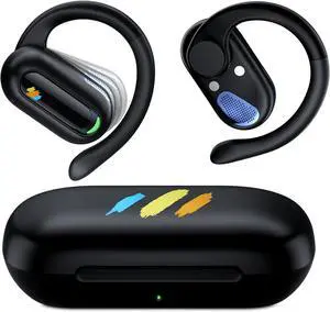 Wireless Headphones Bluetooth 5.3 Earbuds for iPad 10th Generation iPhone 16 Pro 15 Pro Max Galaxy S25 S24 S23 Open Ear Headphones Rotatable Headset with Earhook HD Mic Waterproof Sport Earphone Black