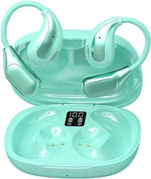 Open Ear Wireless Bluetooth Headphones, Sport Over Headset Built-in Mic, LED Display, Touch Control Earphones, IPX5 Waterproof for Sports Running Driving Cycling (Green)