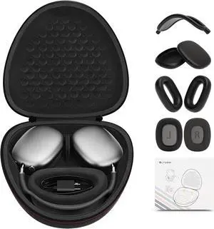Case Compatible with AirPods Max with Apple AirPods Max Ear Pad, Ear Cups, Headband Silicone Covers and Ear Cushions, Smart Sleep Mode Headphone Case and Accessories, Black